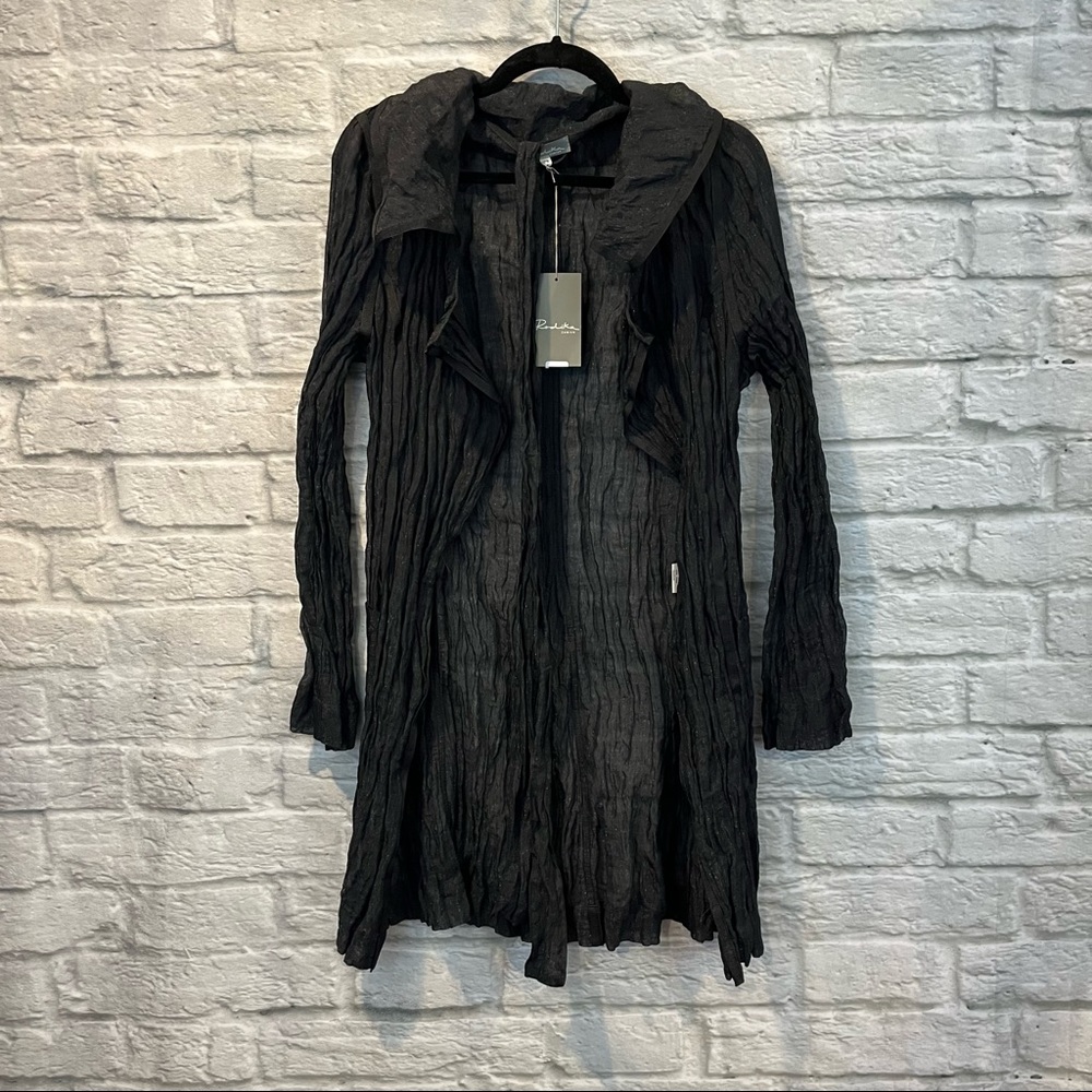 NWT Rodika Zanian Size 46 Belted Veste Lounge Ceinture Open Front Long Cardigan